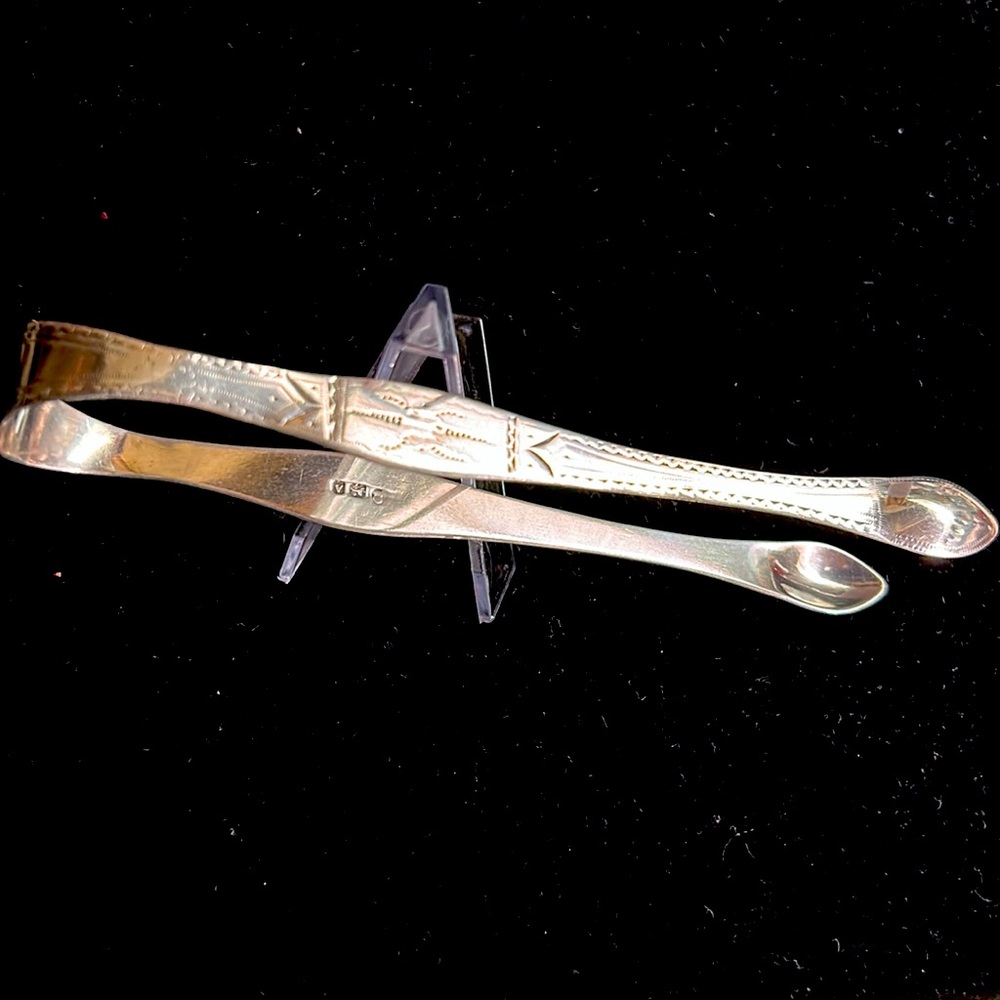 18th c ENGLISH COIN SILVER SUGAR TONGS BY PETER & ANN BATEMAN